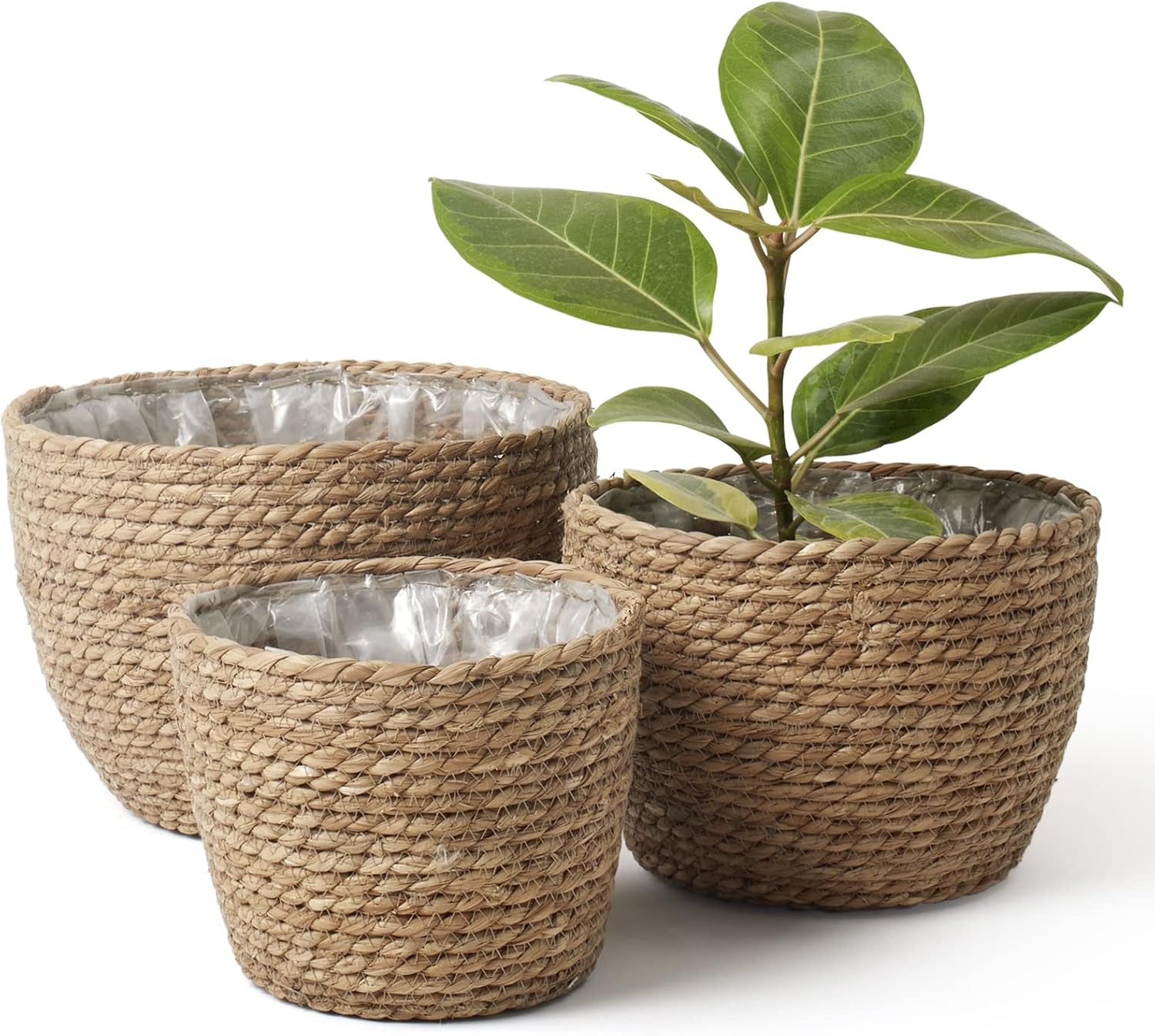 La Jolíe Muse Seagrass Planter Basket Indoor, Flower Pots Cover, Plant Containers, Natural, 3-Pack